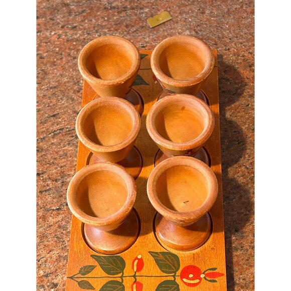 “Czantoria” Set of 6 Wood Egg Cups & Wood Tray |Handcrafted | Poland | Folk Art - Picture 3 of 8